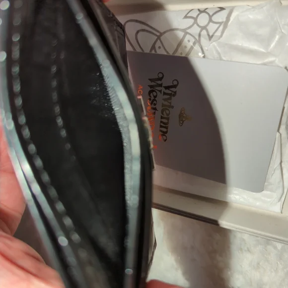 Vivienne Westwood Authentic Black Croc Embossed Card Holder Orb Silver New NWB